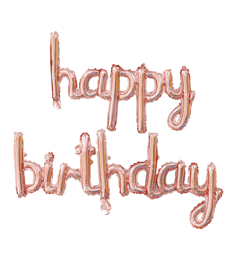 Fóliový balónek - Happy birthday nápis rosegold
