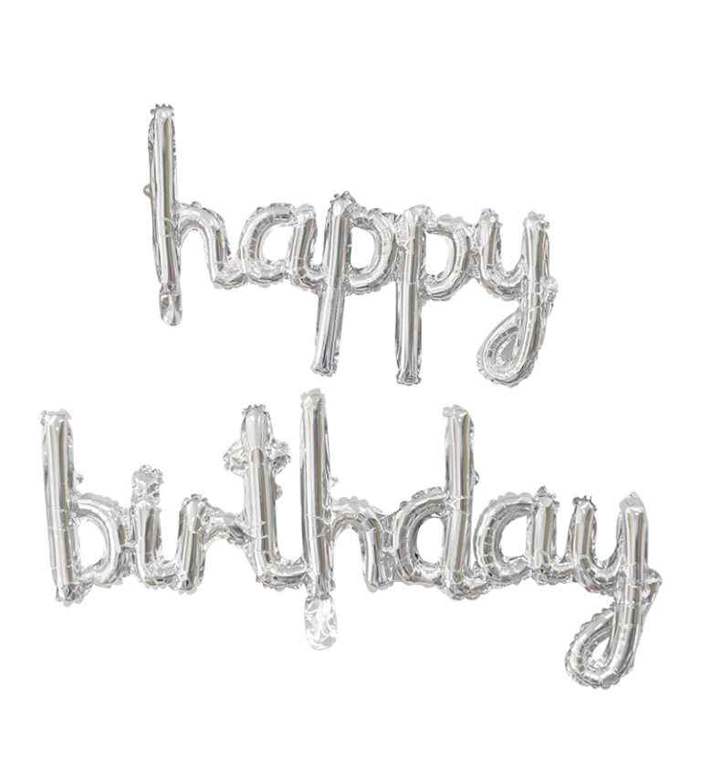 Fóliový balónek - Happy birthday nápis stříbrný