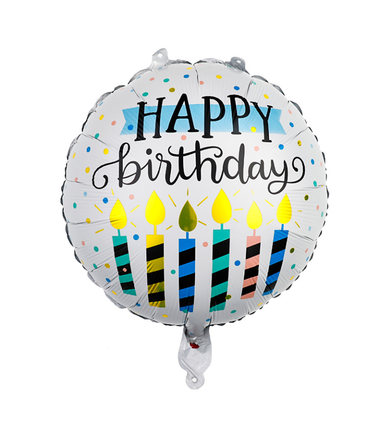 Fóliový balónek Happy birthday svíčky barevný 45 cm