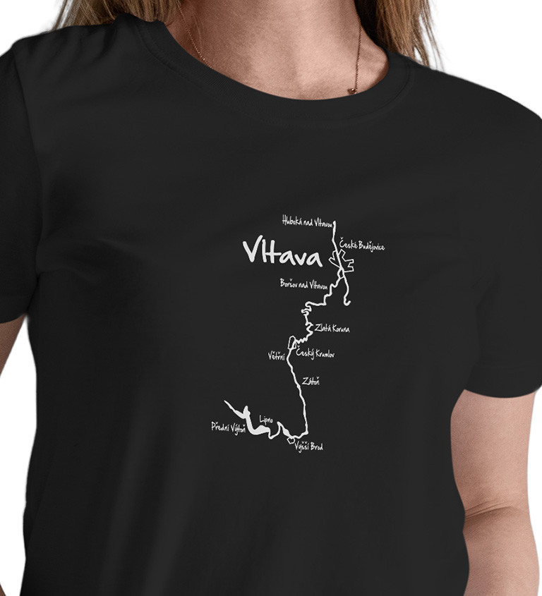 Dámské tričko černé - Vltava mapa