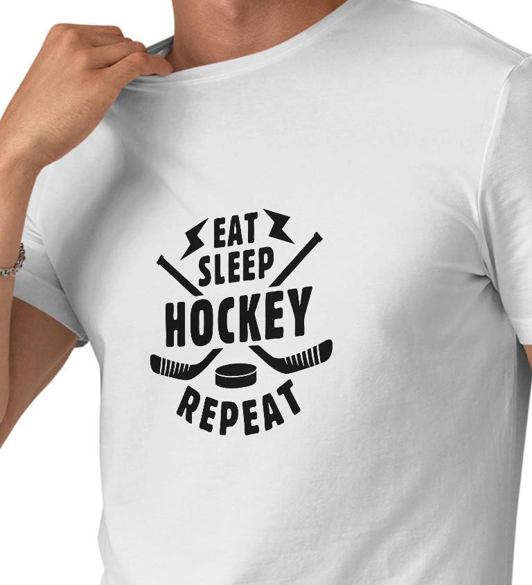 Pánské tričko bílé - Eat sleep hockey repeat