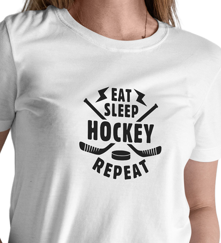 Dámské tričko bílé - Eat sleep hockey repeat