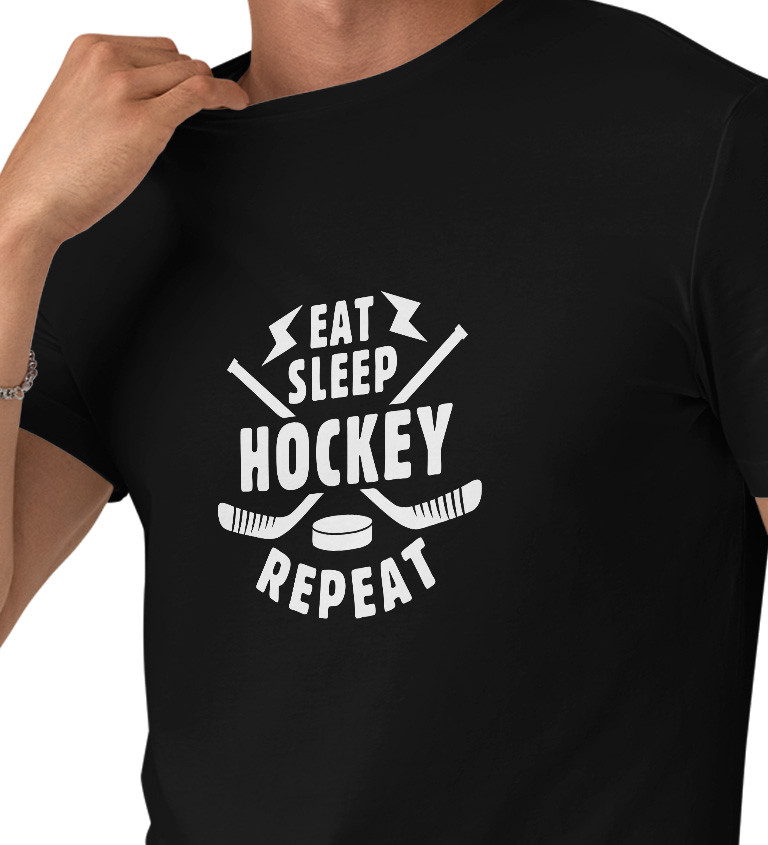 Pánské tričko černé - Eat sleep hockey repeat