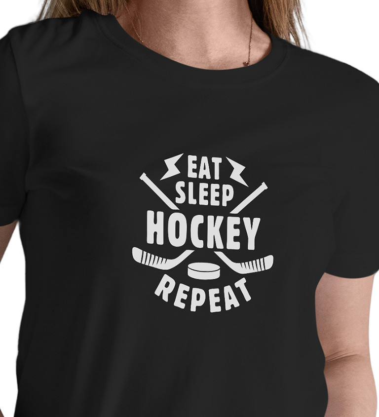 Dámské tričko černé - Eat sleep hockey repeat