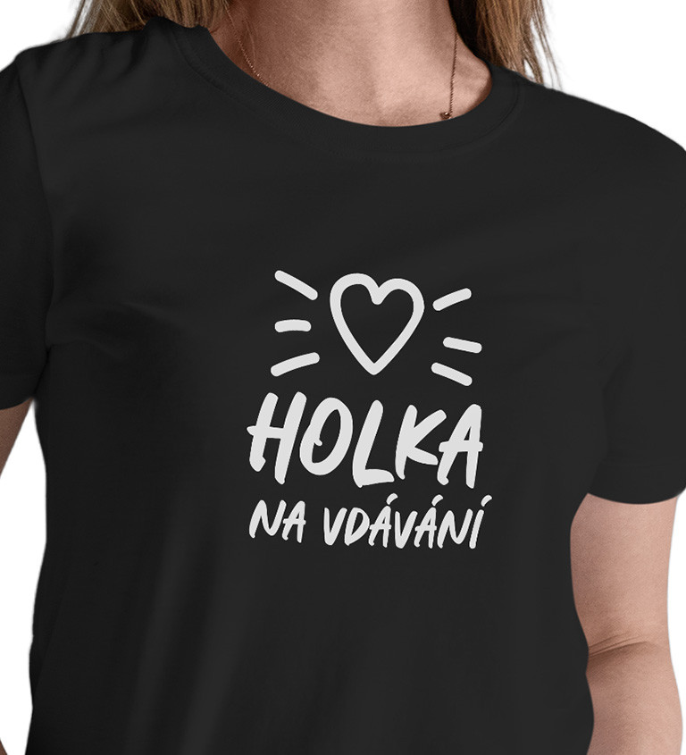 Dámské tričko černé - Holka na vdávání - srdce