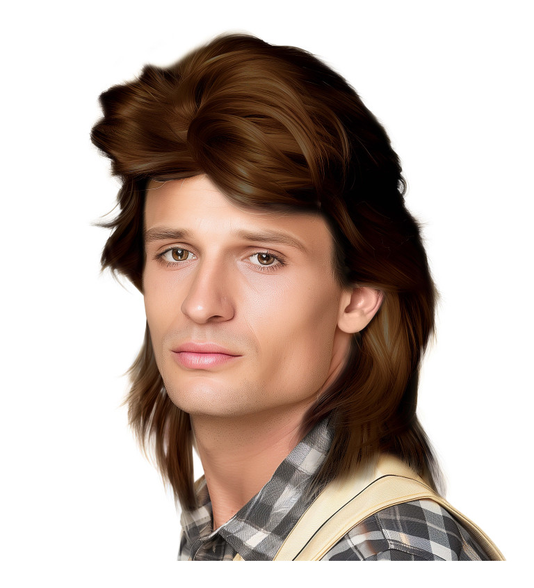 Pánská paruka - mullet, hnědá