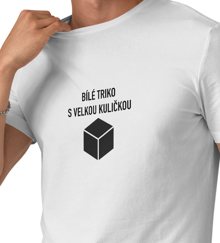 Pánské tričko bílé - Bílé triko s velkou kuličkou