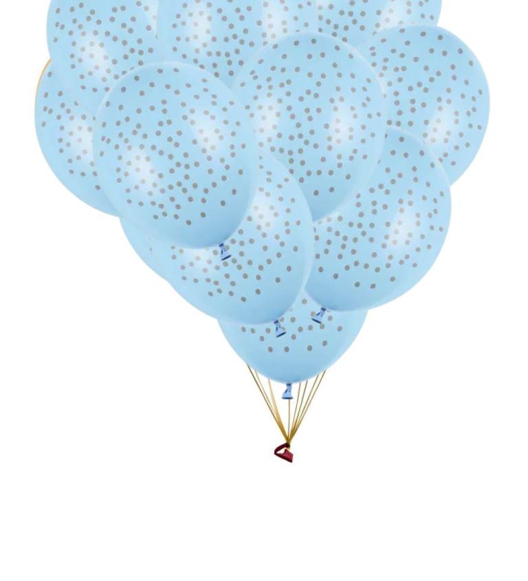 Latexové balónky strong pastelové modré s puntíkama 30 cm 50 ks