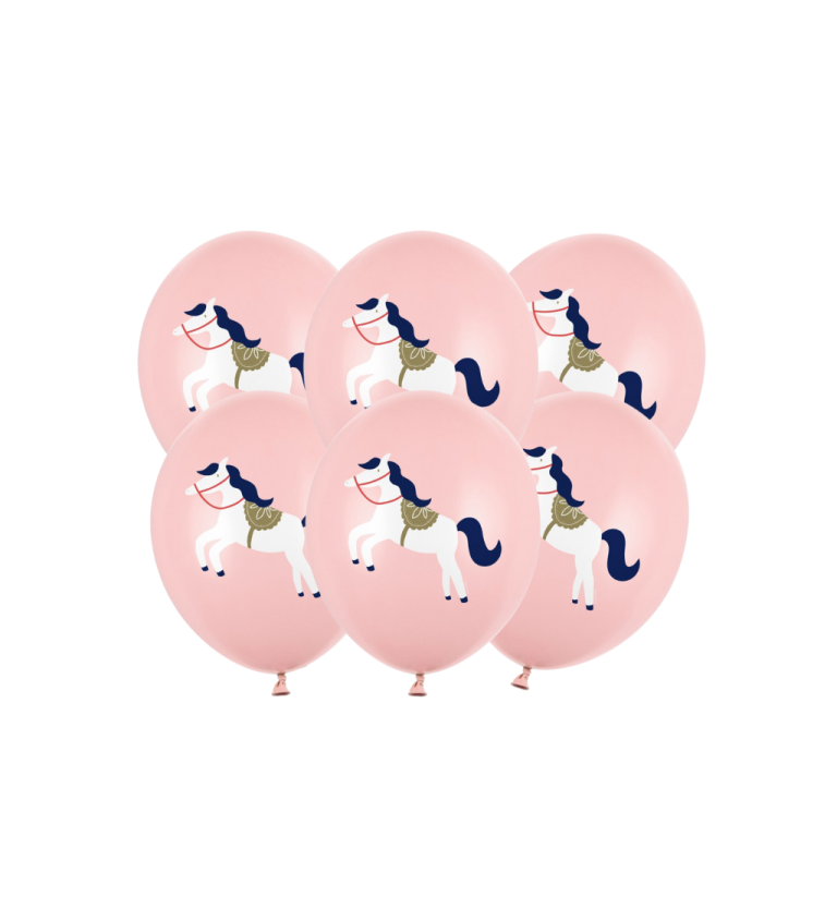 Latexové balónky strong pastelové růžové s koníky 30 cm 6 ks