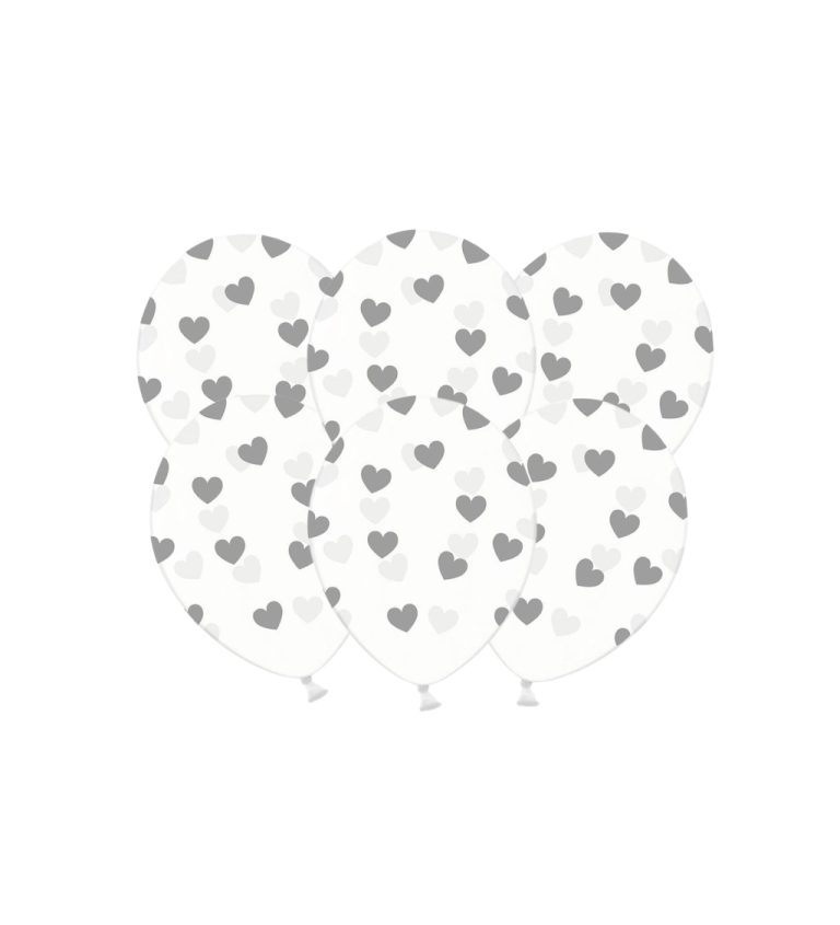 Latexové balónky strong průhledné šedé srdíčko 30 cm 6 ks