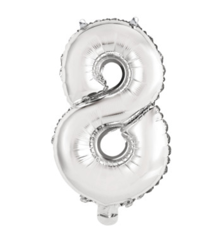 Fóliový mini stříbrný balónek - číslo 8