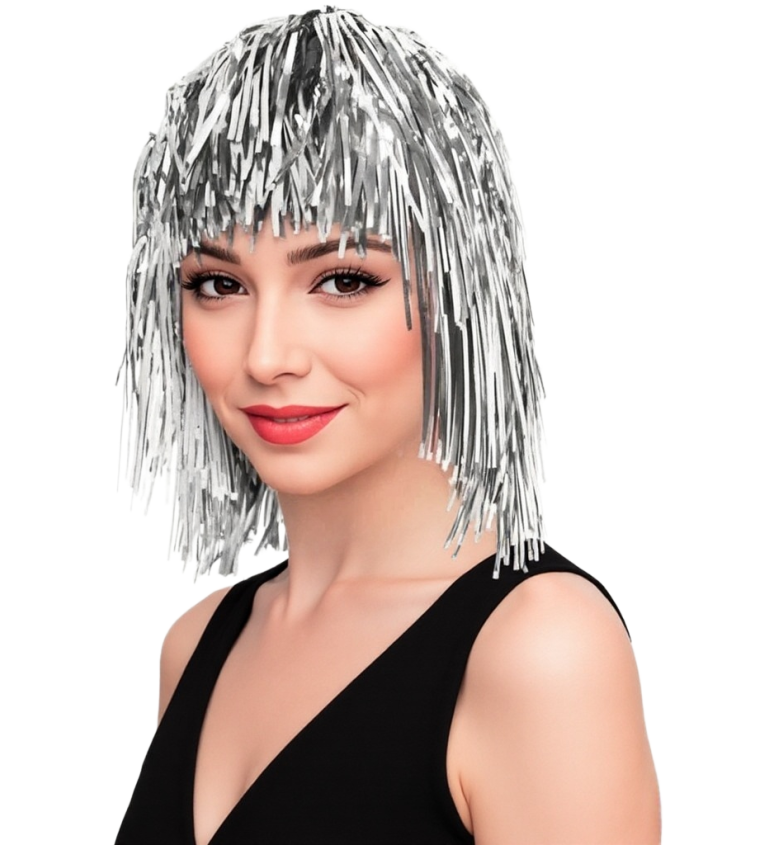 Dámská paruka - metalická stříbrná