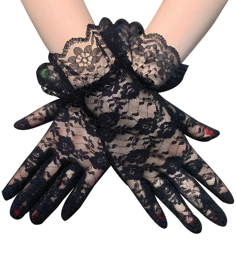 Krátké rukavice s krajkou - černé