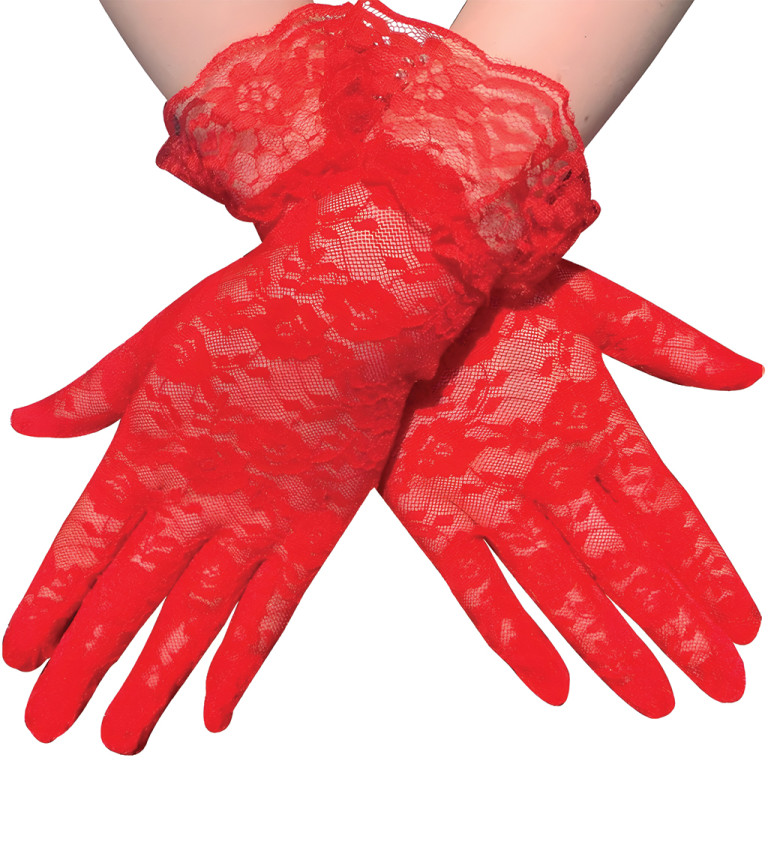 Krátké rukavice s krajkou - červené