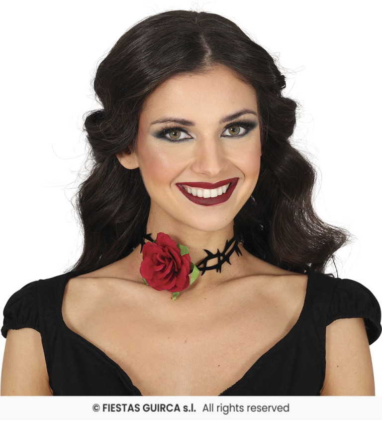 Choker náhrdelník s růží a ostny