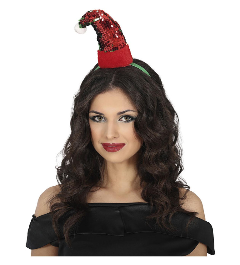 Vánoční čelenka s flitrovou čepicí