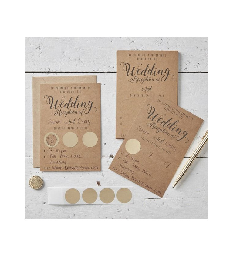 Stírací svatební pozvánky s obálkami